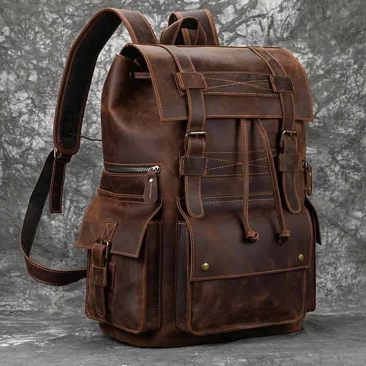 17" Retro Buffalo Leather Laptop Travel Backpack