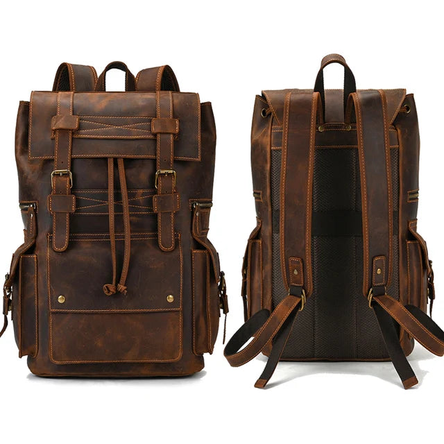17" Retro Buffalo Leather Laptop Travel Backpack