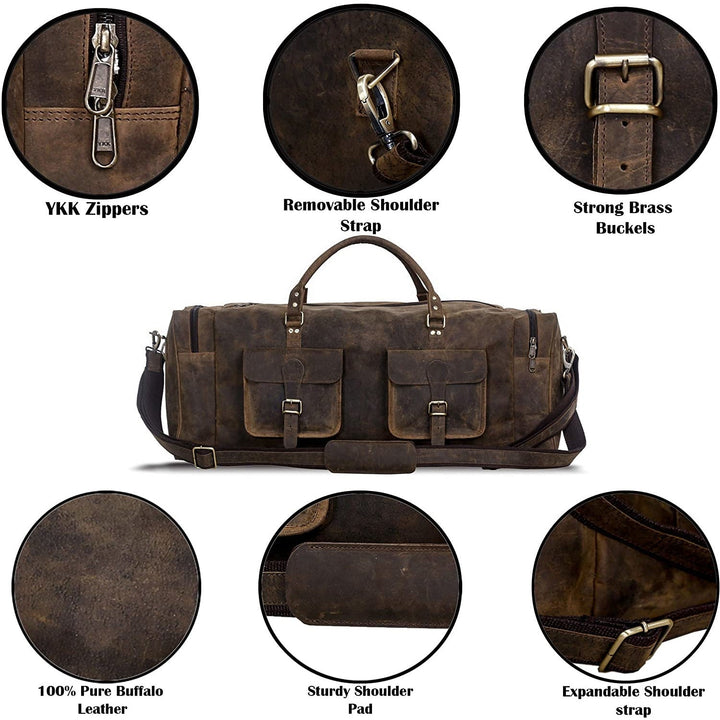 Full Grain Retro Buffalo Leather Duffle Bag