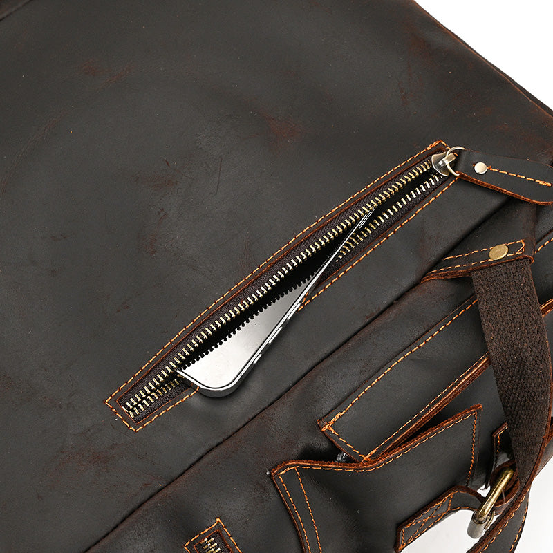17" Retro Buffalo Leather Laptop Travel Backpack