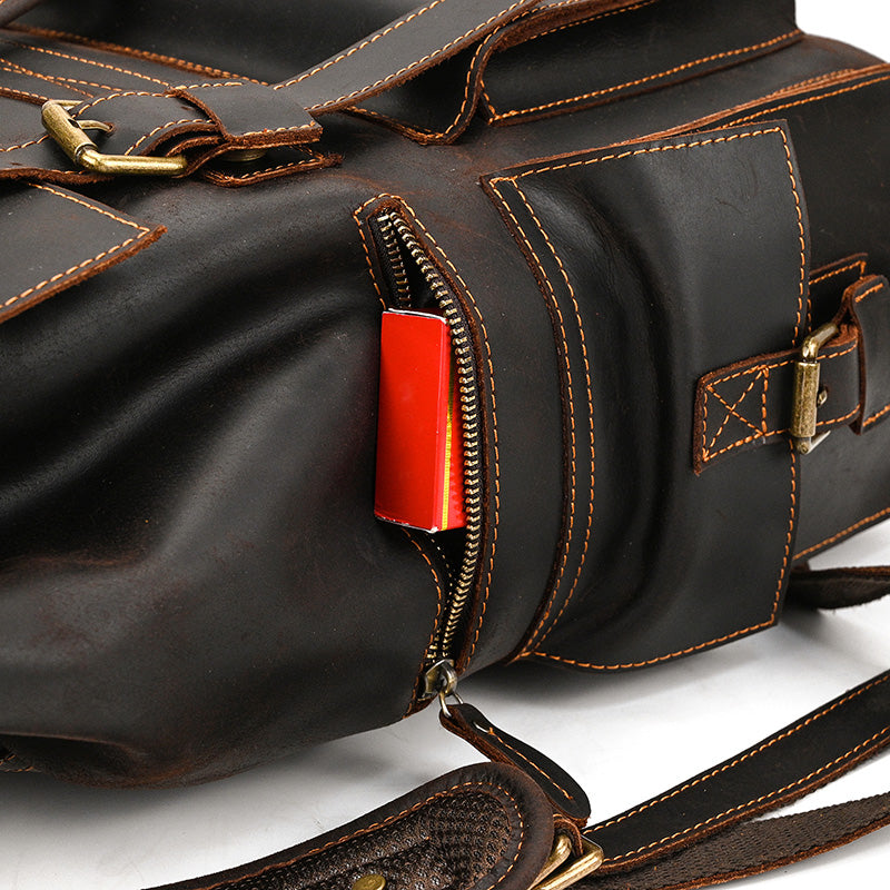 17" Retro Buffalo Leather Laptop Travel Backpack