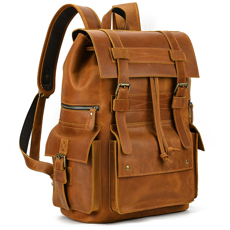 17" Retro Buffalo Leather Laptop Travel Backpack