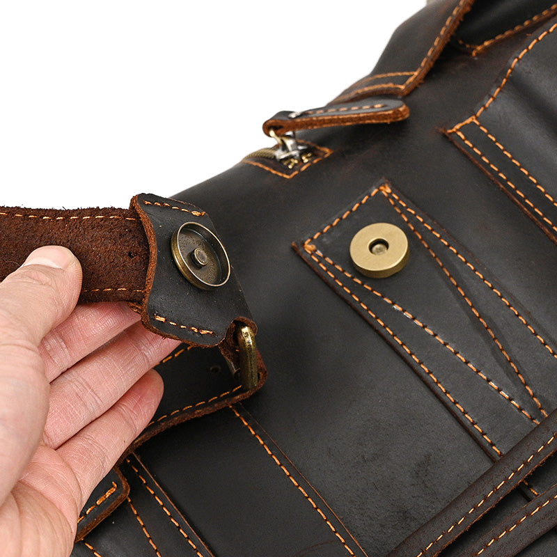 17" Retro Buffalo Leather Laptop Travel Backpack