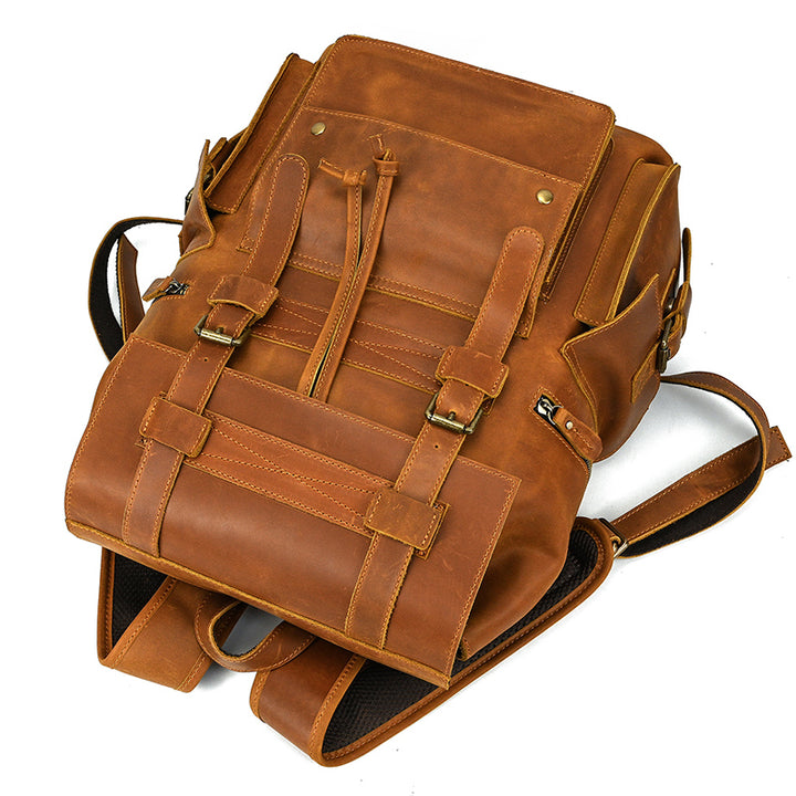 17" Retro Buffalo Leather Laptop Travel Backpack