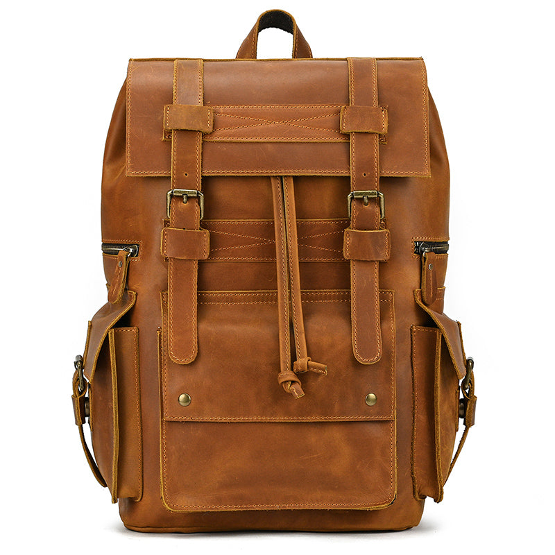 17" Retro Buffalo Leather Laptop Travel Backpack
