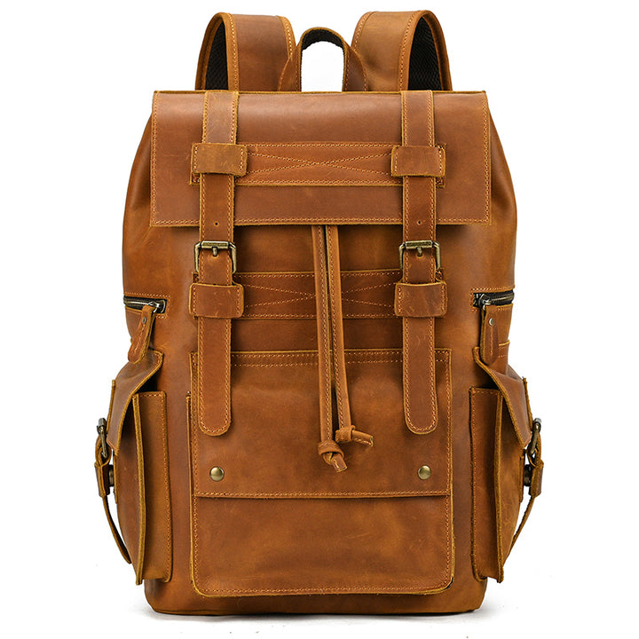 17" Retro Buffalo Leather Laptop Travel Backpack
