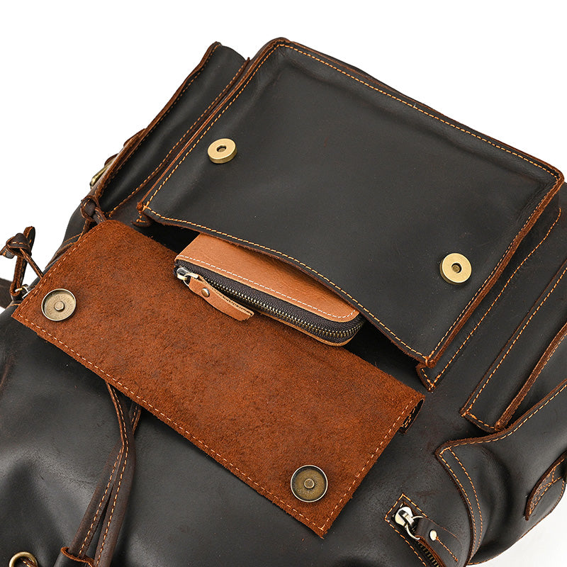 17" Retro Buffalo Leather Laptop Travel Backpack