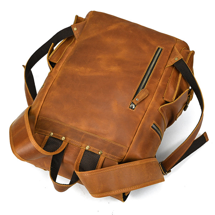 17" Retro Buffalo Leather Laptop Travel Backpack
