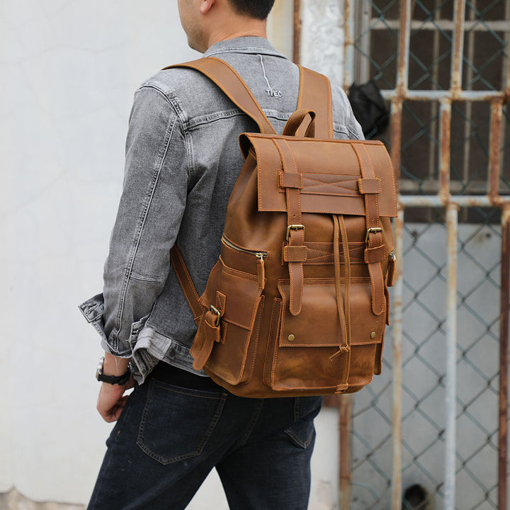 17" Retro Buffalo Leather Laptop Travel Backpack