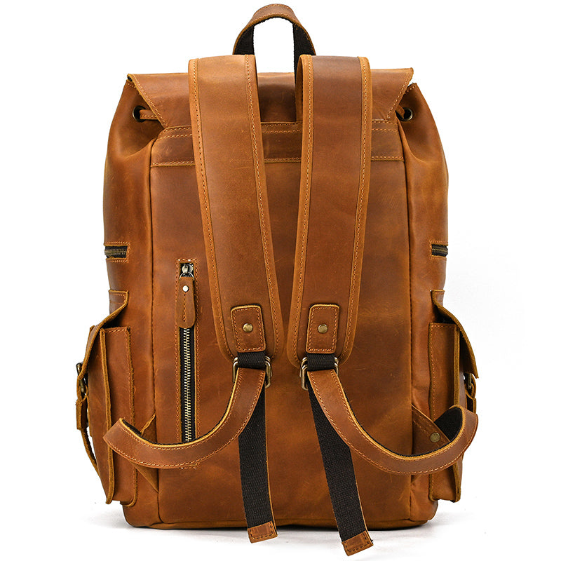 17" Retro Buffalo Leather Laptop Travel Backpack