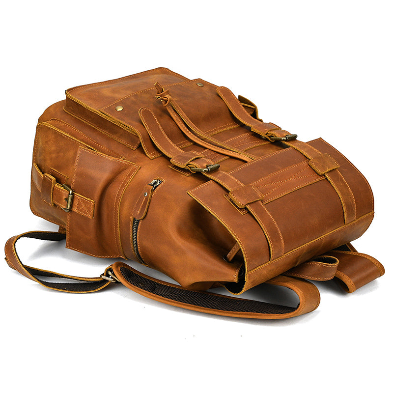 17" Retro Buffalo Leather Laptop Travel Backpack