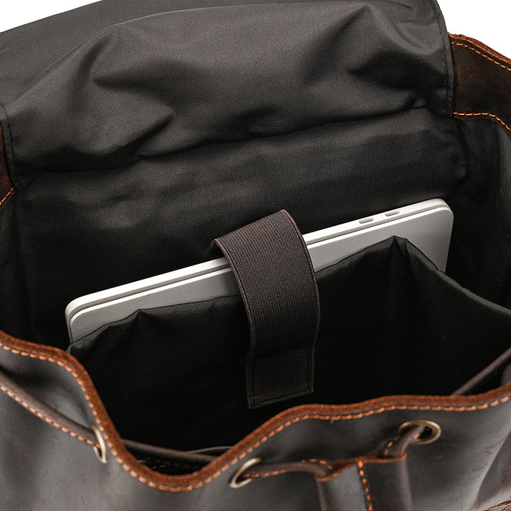 17" Retro Buffalo Leather Laptop Travel Backpack