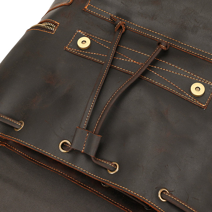 17" Retro Buffalo Leather Laptop Travel Backpack