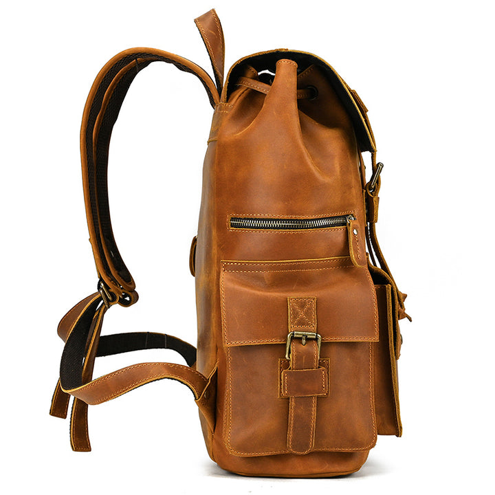 17" Retro Buffalo Leather Laptop Travel Backpack