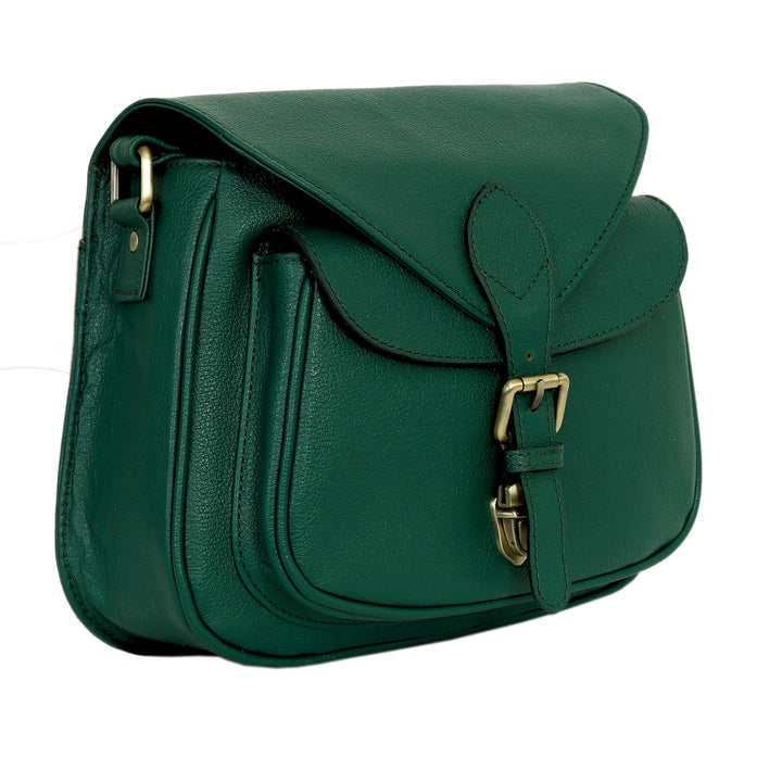Luxe Belle Women's Full-Grain Buffalo Leather Handbag - Green