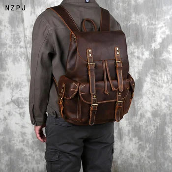 17" Retro Buffalo Leather Laptop Travel Backpack