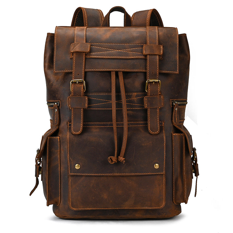 17" Retro Buffalo Leather Laptop Travel Backpack