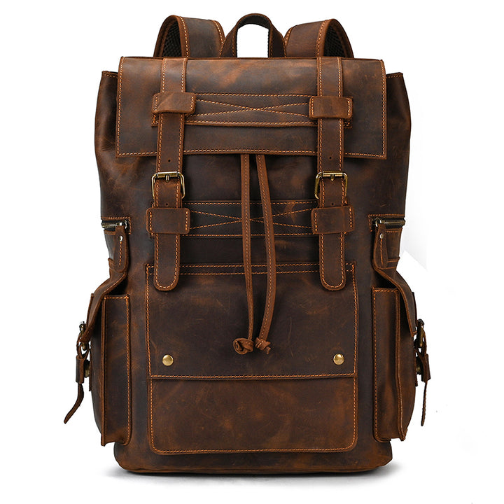 17" Retro Buffalo Leather Laptop Travel Backpack