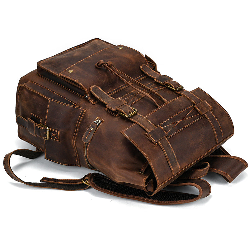 17" Retro Buffalo Leather Laptop Travel Backpack