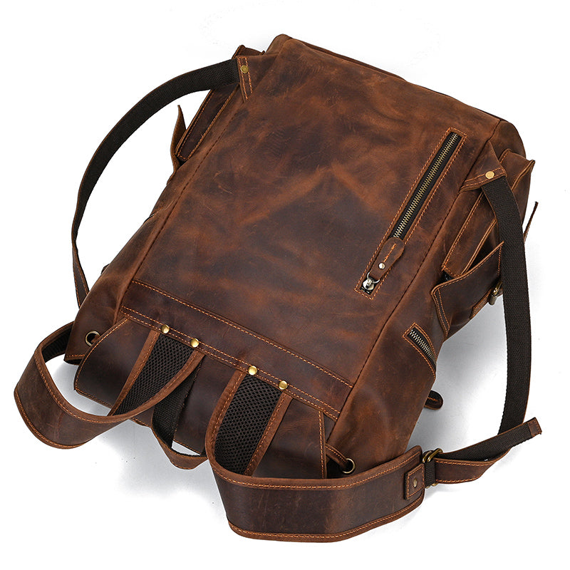 17" Retro Buffalo Leather Laptop Travel Backpack