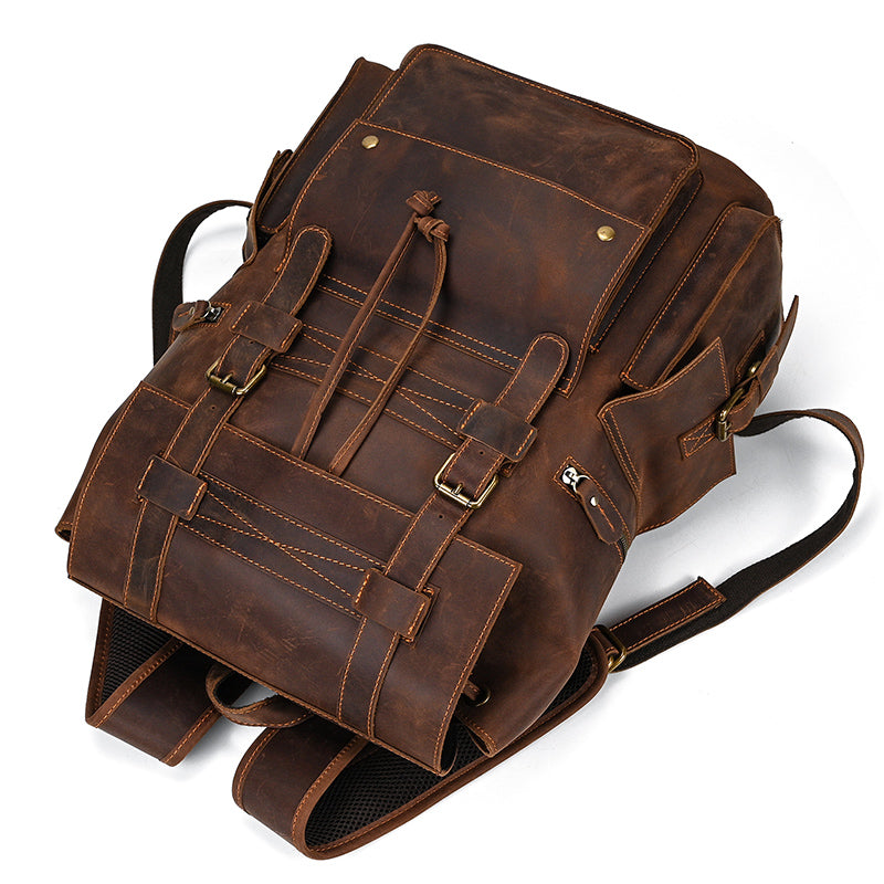 17" Retro Buffalo Leather Laptop Travel Backpack