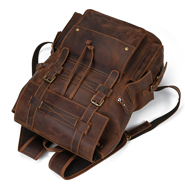 17" Retro Buffalo Leather Laptop Travel Backpack