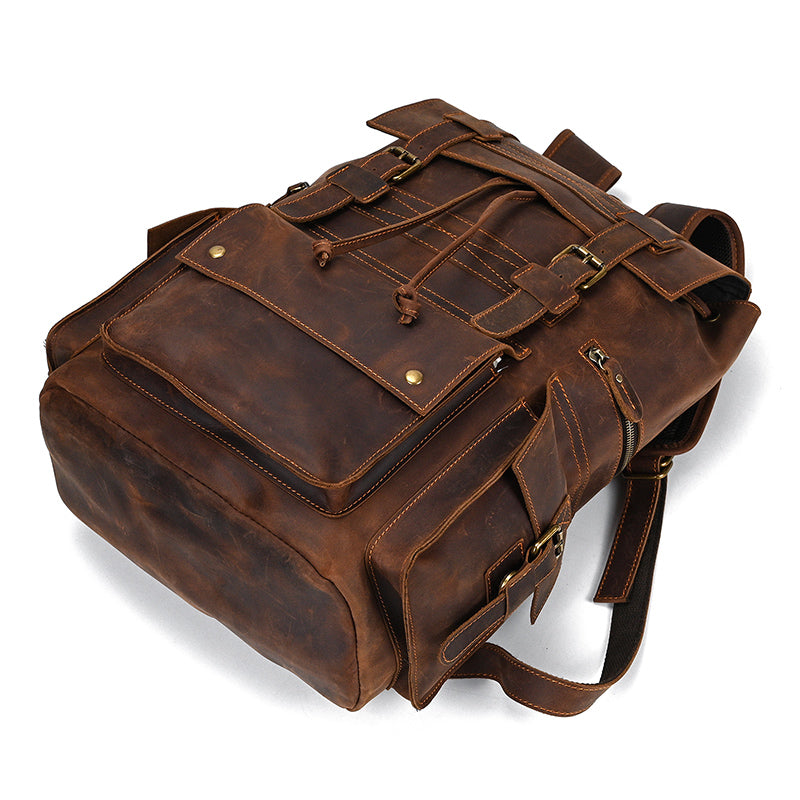 17" Retro Buffalo Leather Laptop Travel Backpack