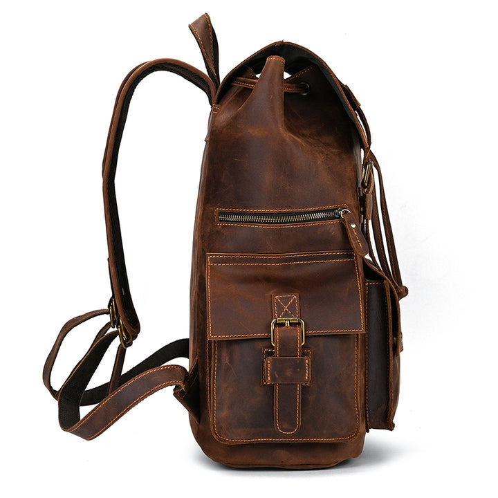 17" Retro Buffalo Leather Laptop Travel Backpack