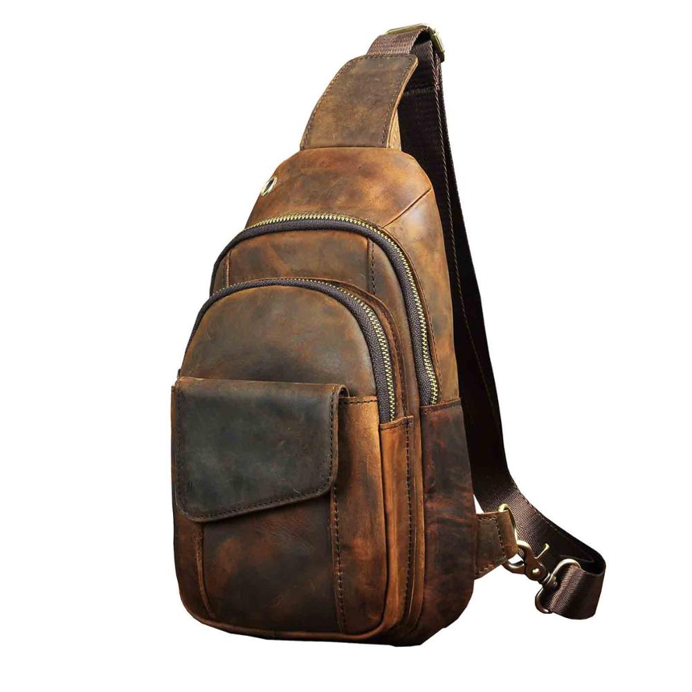 Crazy Horse Leather Chest Pack Men's Leather Sling Bag Vintage