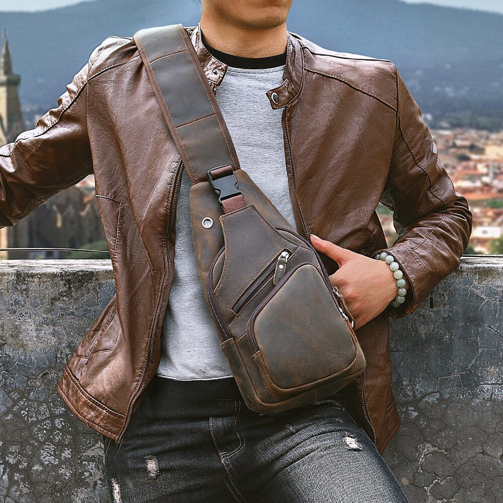 Leather store sling bag