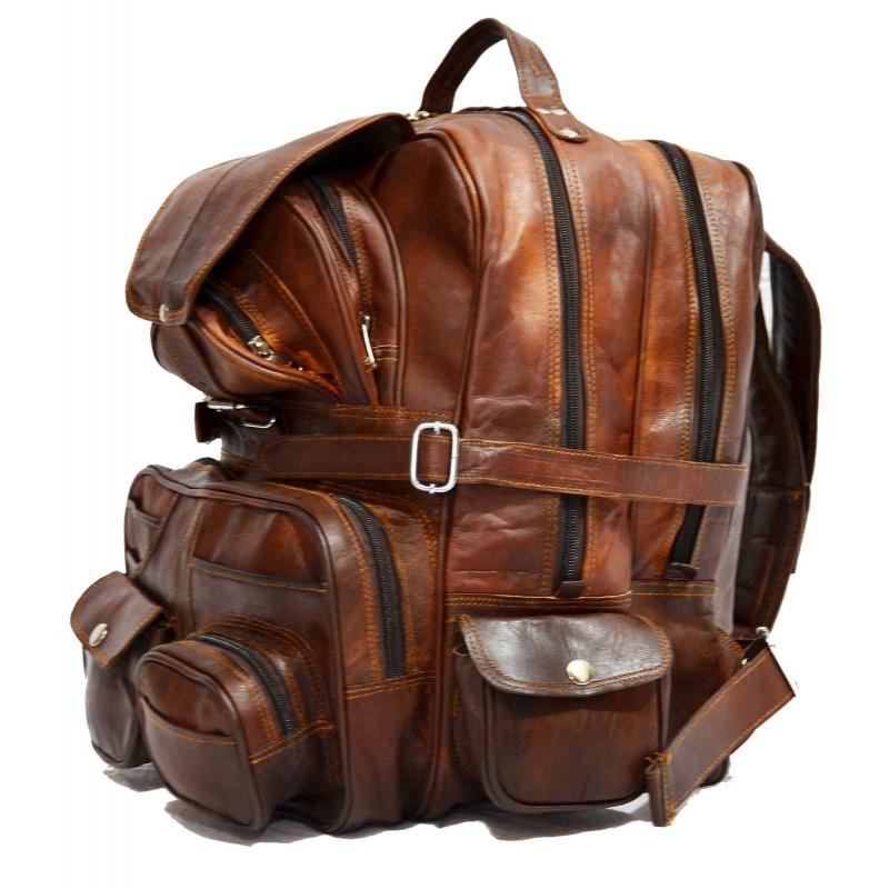 Extra Large Vintage Leather Rucksack Backpack with Multi Function