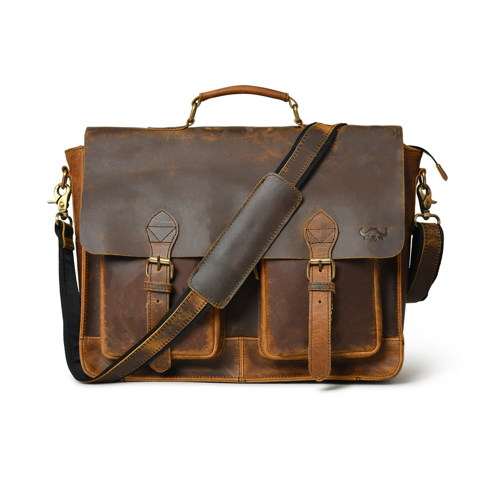 Buffalo Leather Retro Briefcase - Pecan Savory - 1