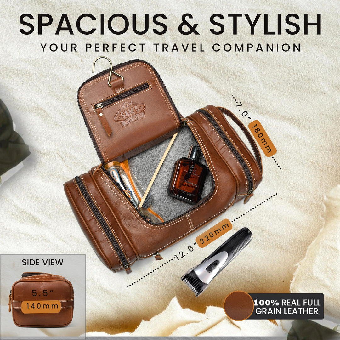 The Voyager | Full-Grain Leather Hanging Toiletry Bag