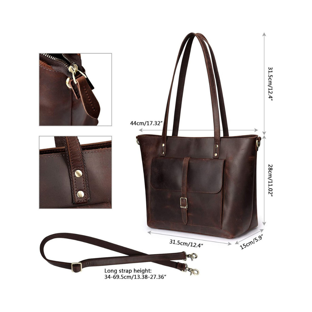 Vintage Genuine Leather Tote Bag - 7