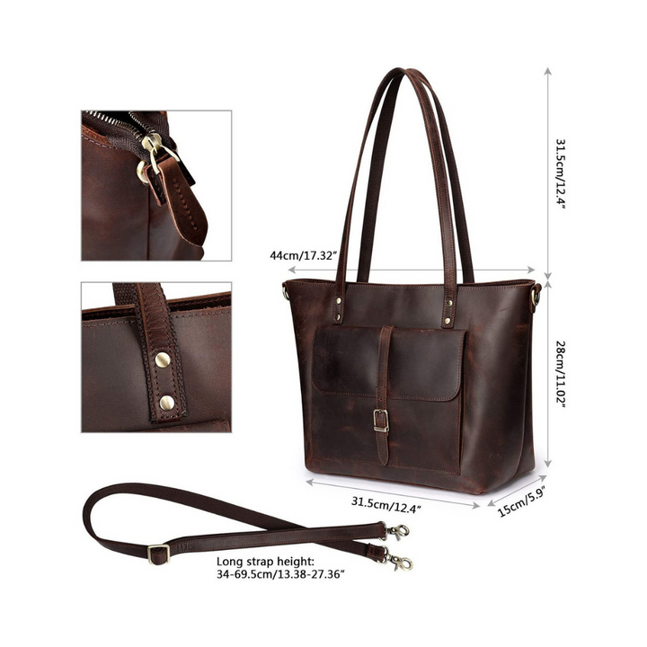 Vintage Genuine Leather Tote Bag - 7