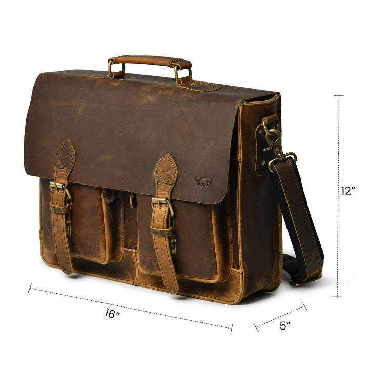 Buffalo Leather Retro Briefcase - Pecan Savory - 11
