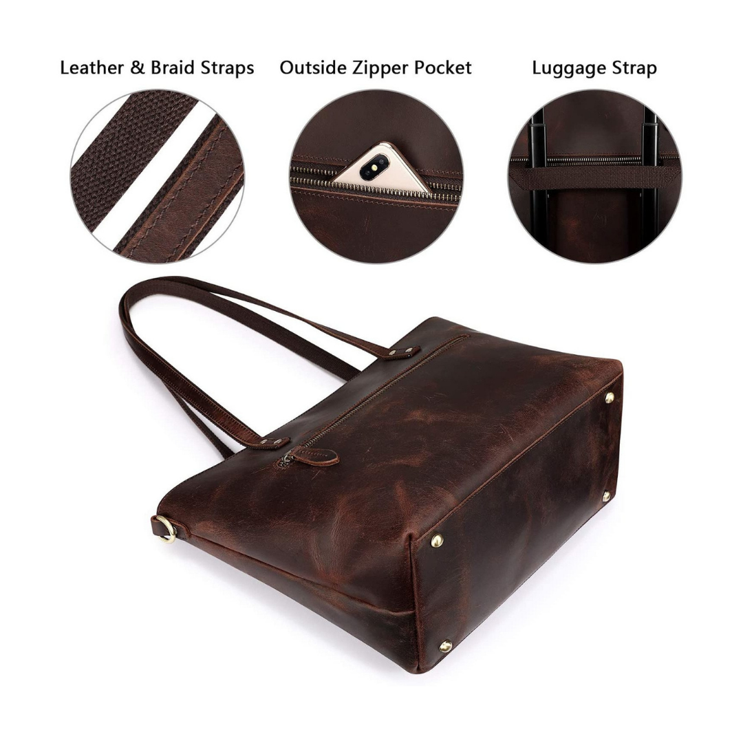 Vintage Genuine Leather Tote Bag - 1