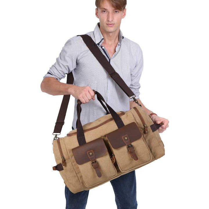Canvas Cowhide Leather Weekender Travel Duffel Bag Leather Bags Gallery
