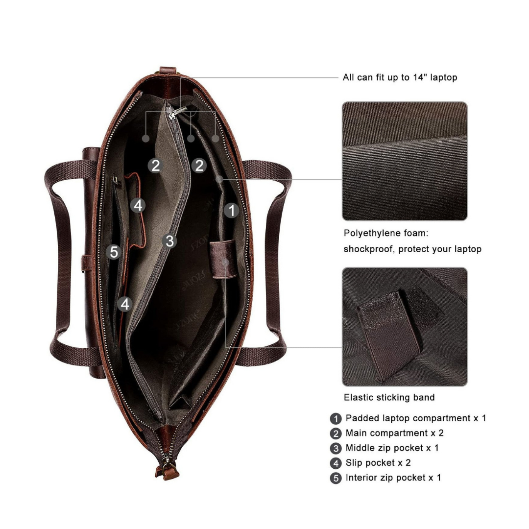 Vintage Genuine Leather Tote Bag - 4
