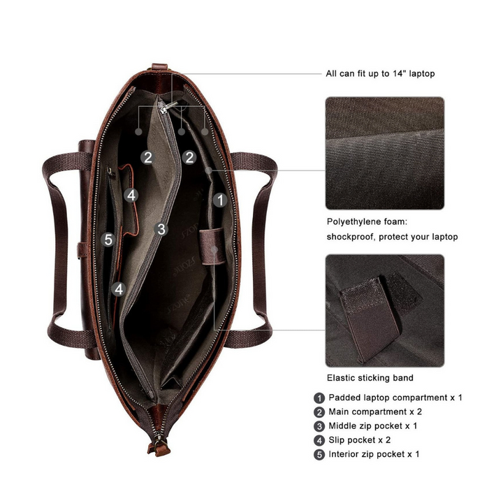 Vintage Genuine Leather Tote Bag - 4