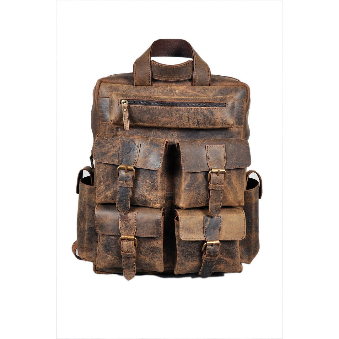 18"  Large Vintage Leather Backpack Rucksack Leather Bags Gallery
