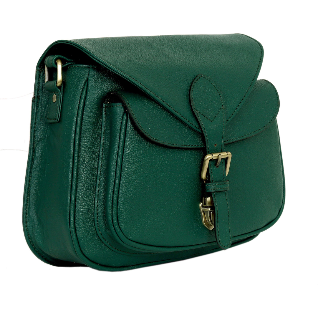 Luxe Belle Women's Full-Grain Buffalo Leather Handbag - Green
