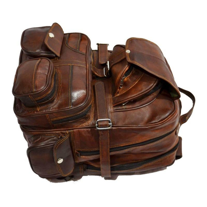 Extra Large Vintage Leather Rucksack Backpack with Multi Function Pockets Leather Bags Gallery