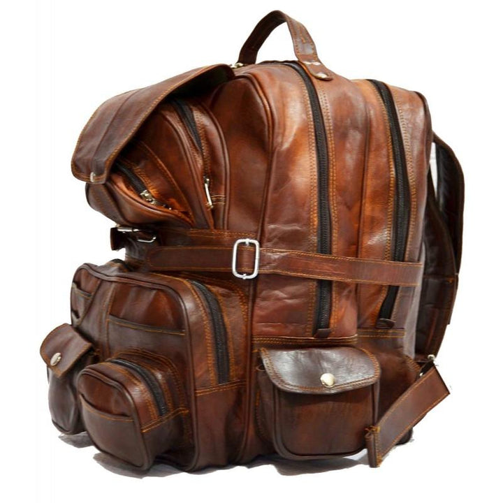 Extra Large Vintage Leather Rucksack Backpack with Multi Function Pockets Leather Bags Gallery