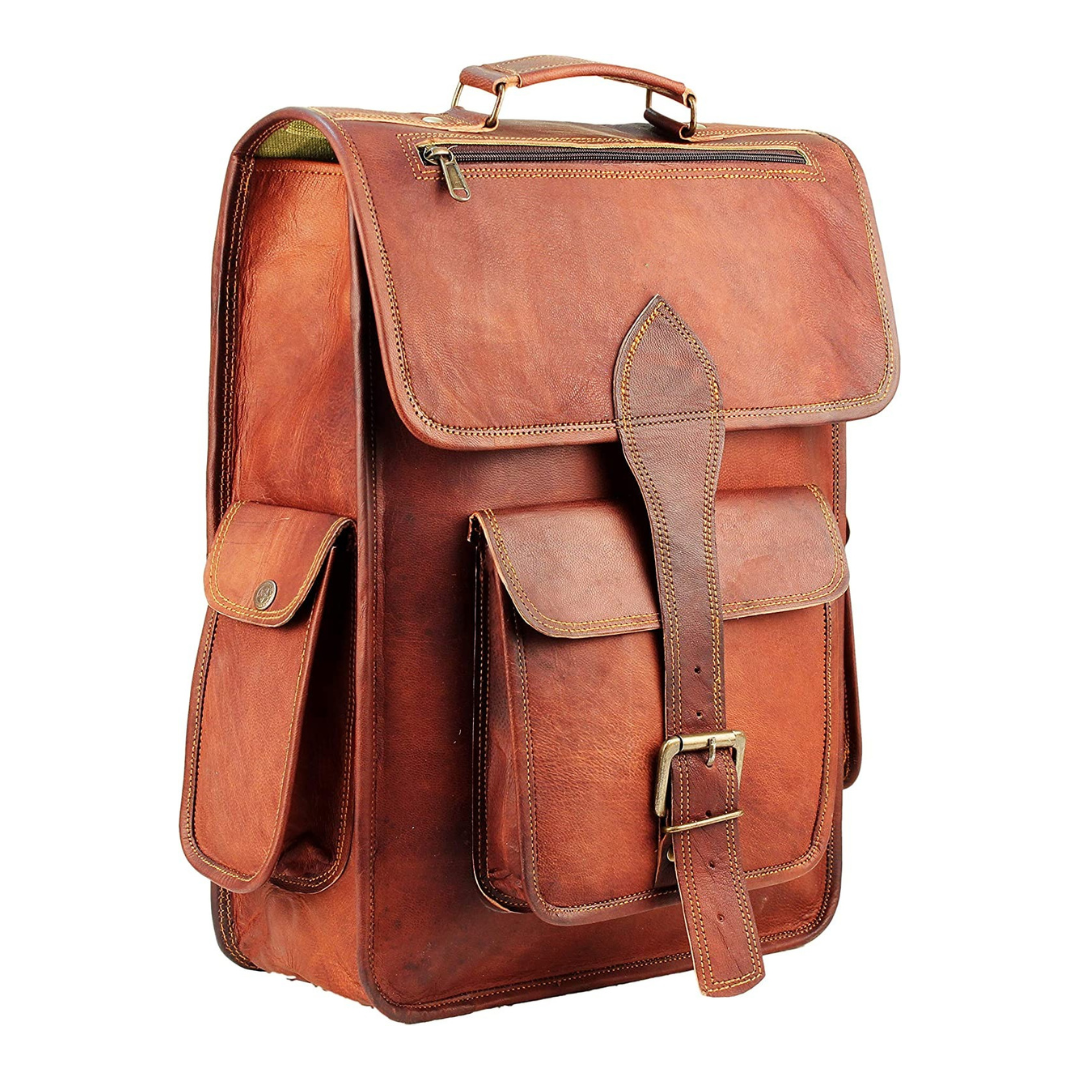 buffalo leather backpack sam's Retro Top Grain Leather Backpack