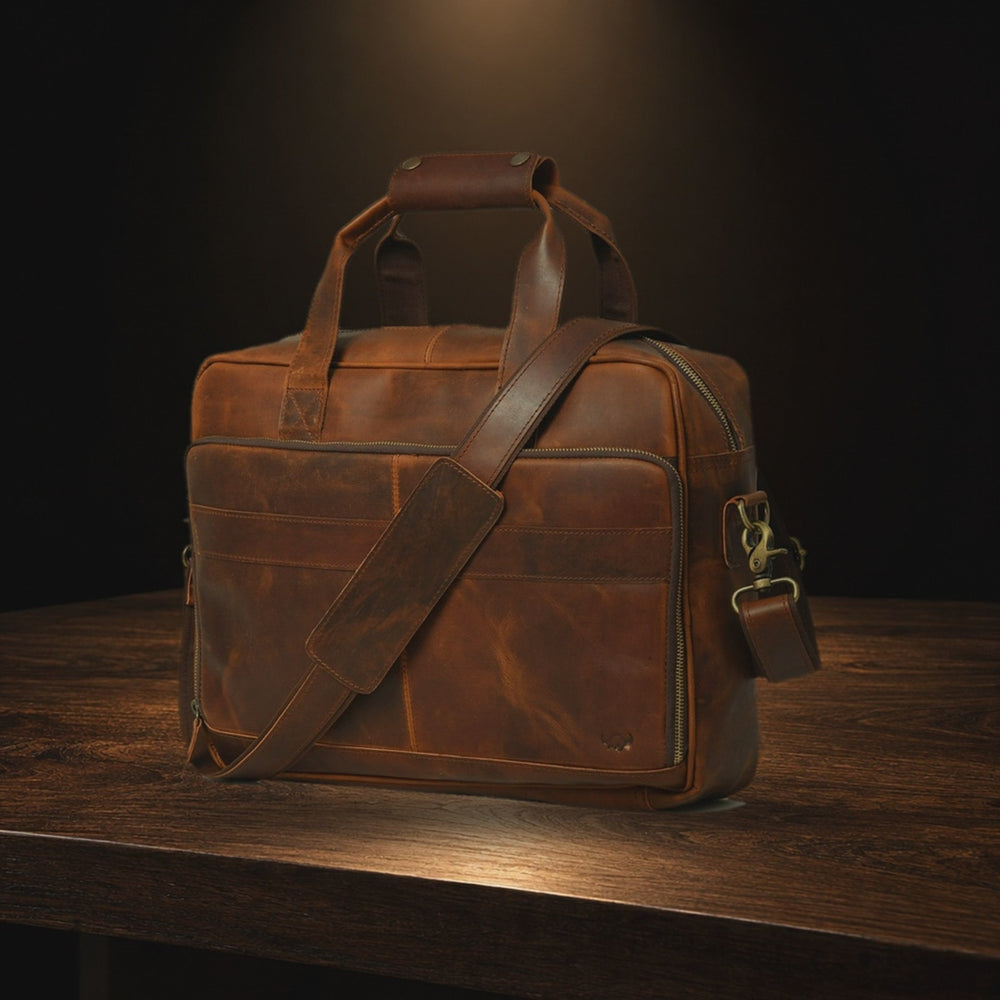 Buffalo Leather Laptop Briefcase Serene Caramel product video