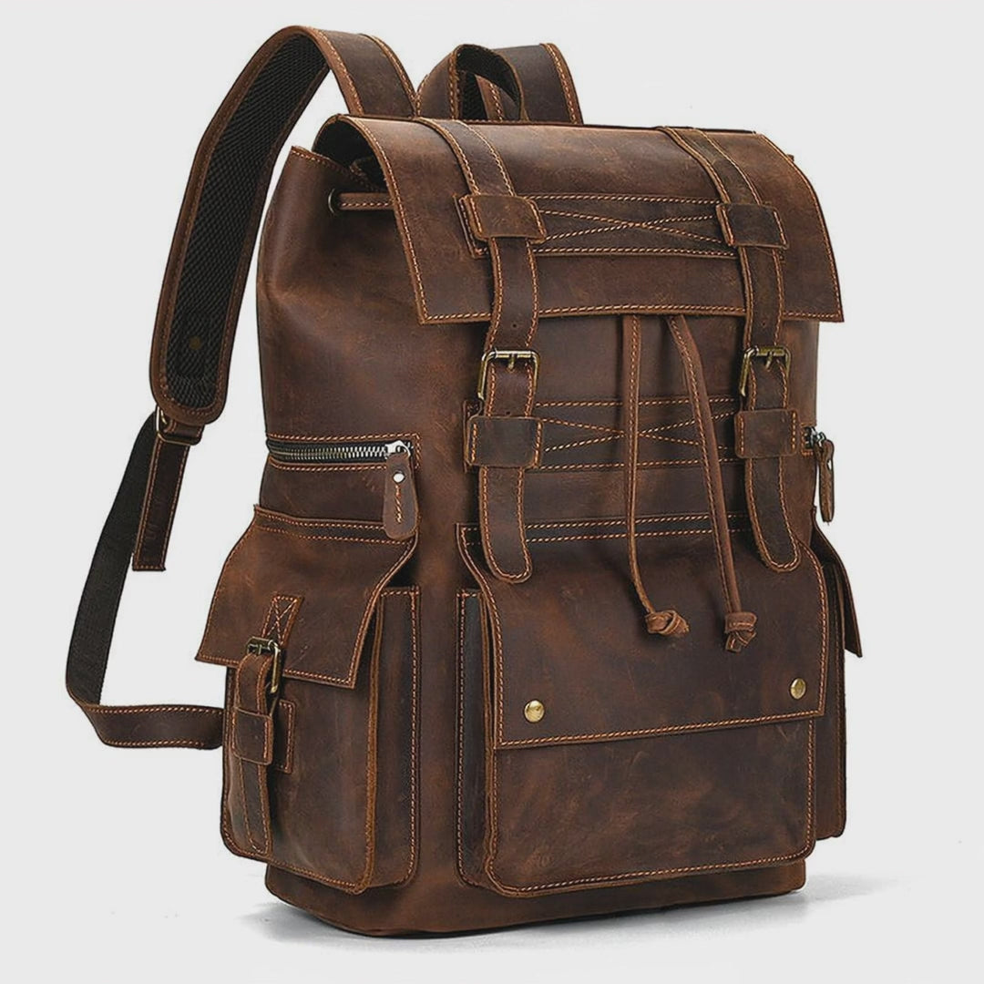 17" Retro Buffalo Leather Laptop Travel Backpack – product video