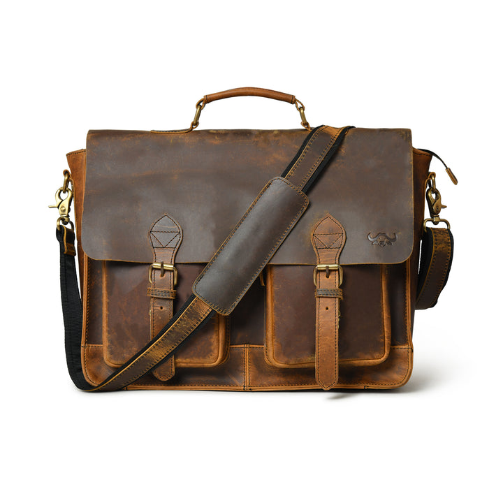 Buffalo Leather Retro Briefcase - Pecan Savory - 1