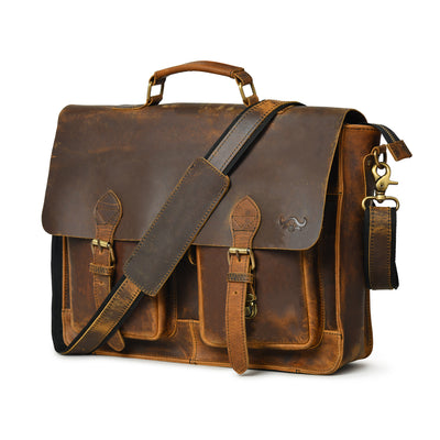 Buffalo Leather Retro Briefcase - Pecan Savory