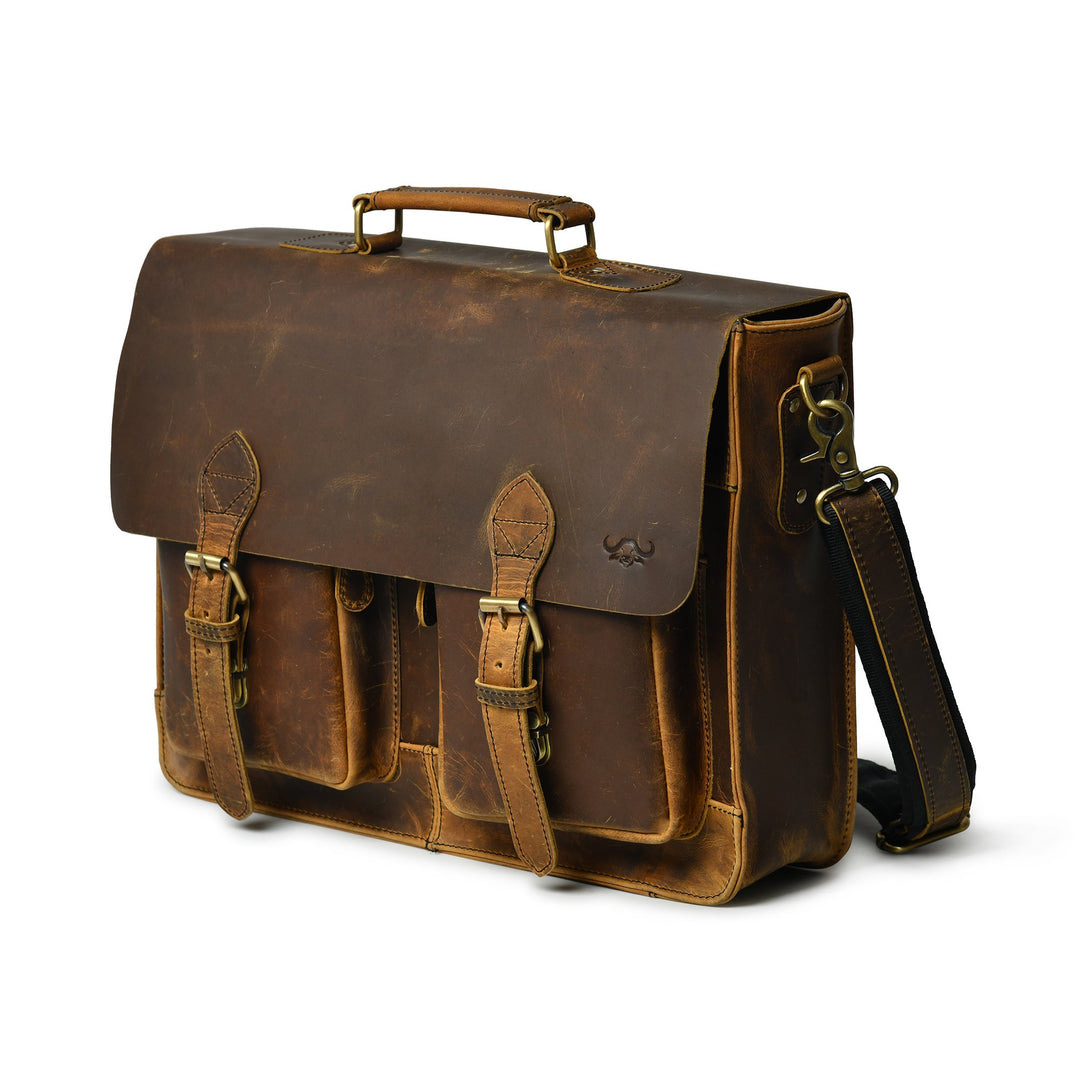 Buffalo Leather Retro Briefcase - Pecan Savory - 2